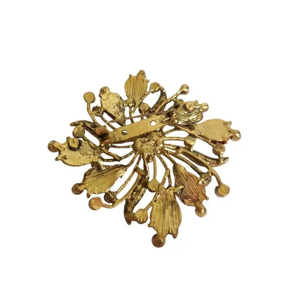 Gold red pink and aurora stones Brooch Pin Jewelry - Picture 3 of 3